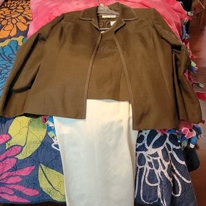 Brown and white full pant suit